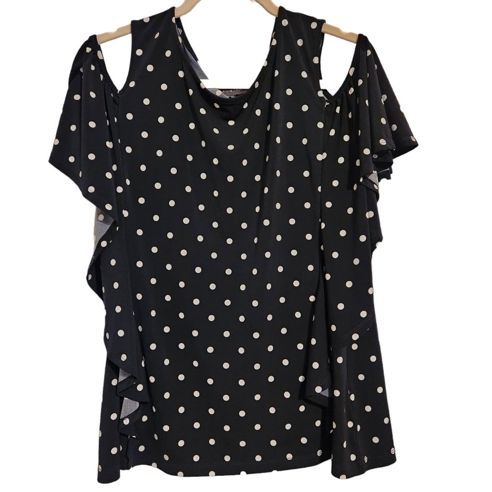 Navy Poka Dot The Limited Cold Shoulder Top Size L - Picture 2 of 6